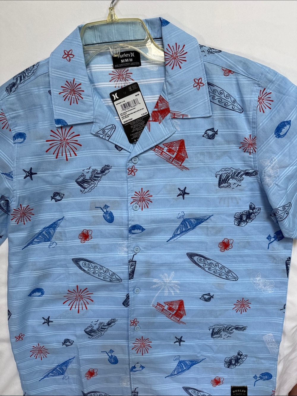 Hurley Light Blue Tropical Print Short-Sleeve Button-Up Shirt